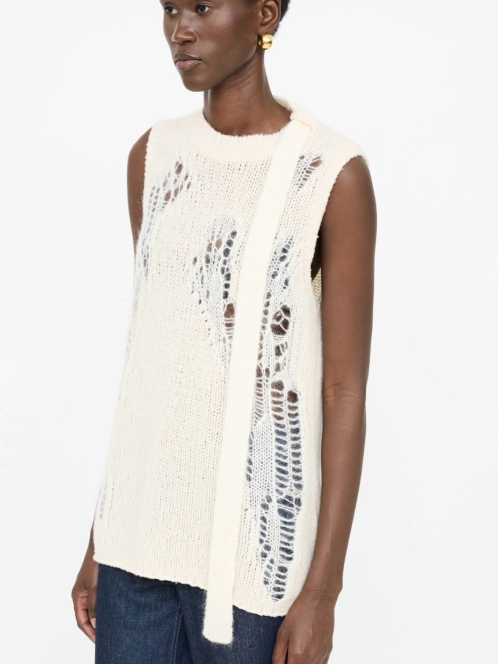 3.1 Phillip Lim Cream Distressed Open Knit Wool Mohair Vest Top Size S